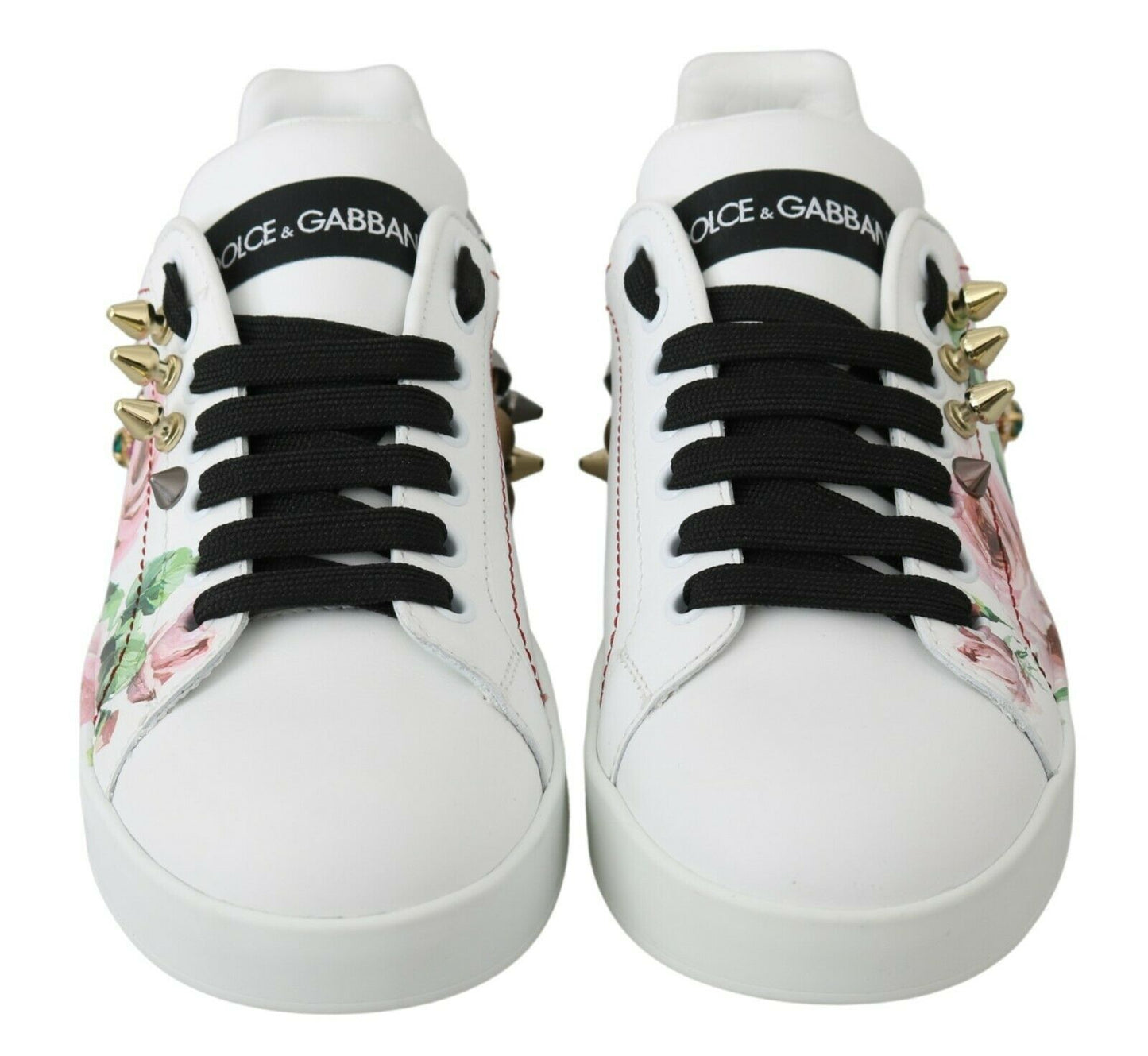 Sneakers en cuir blanc à fleurs et roses en cristal de Dolce & Gabbana