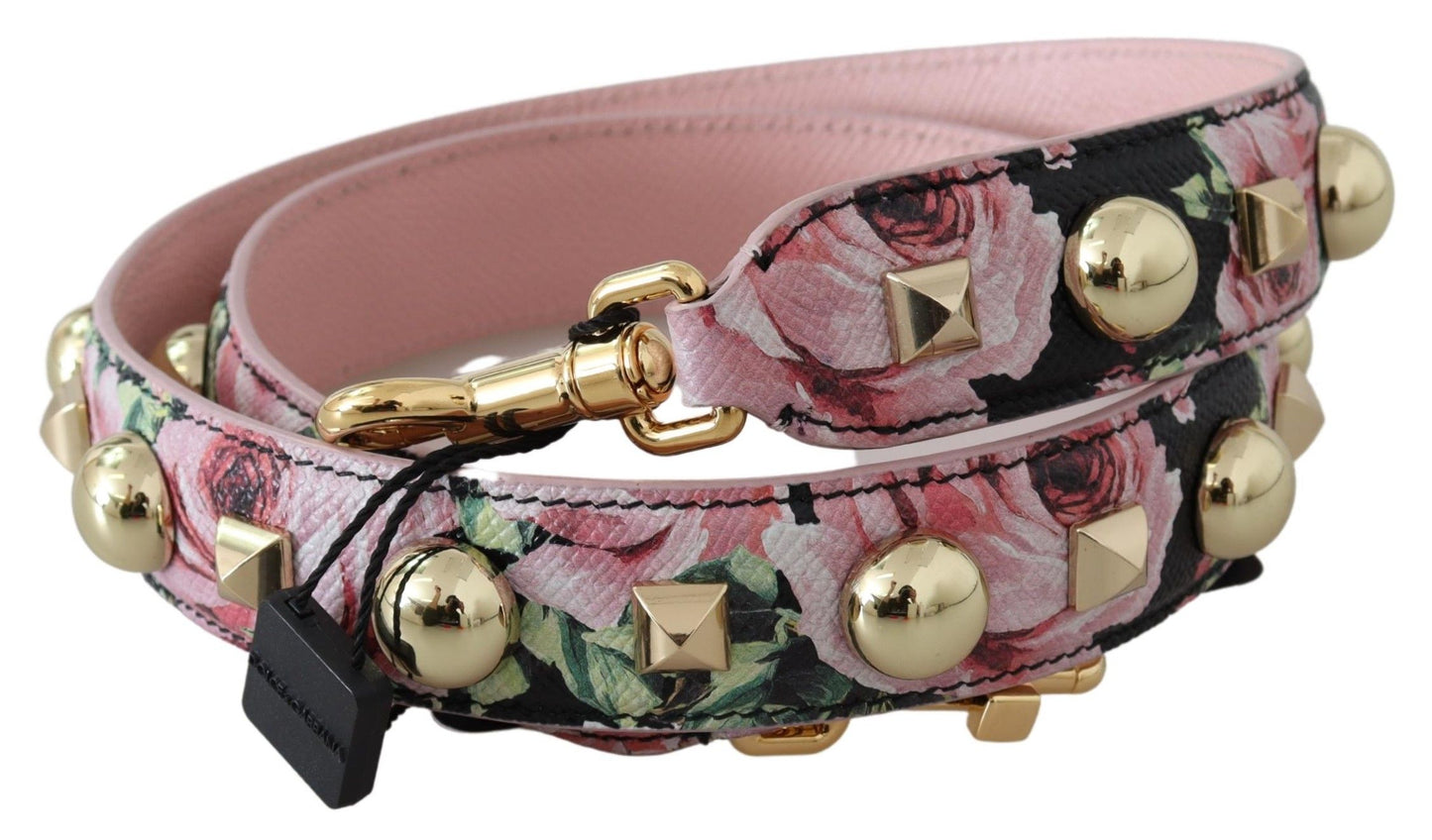 Dolce &amp; Gabbana roze bloemen gouden studs tas accessoire schouderband