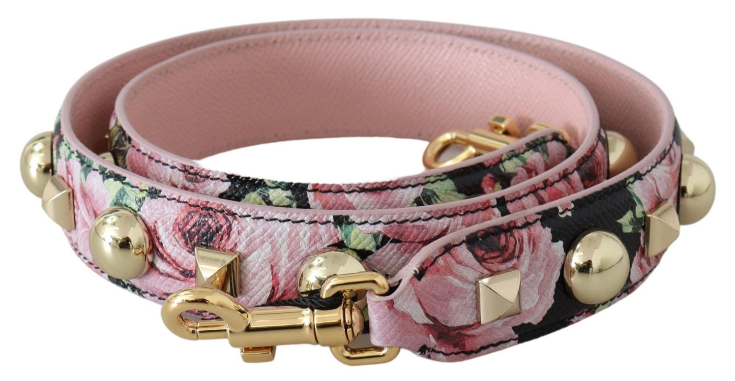 Dolce &amp; Gabbana roze bloemen gouden studs tas accessoire schouderband