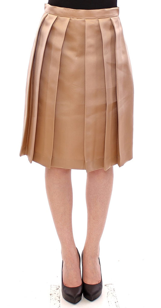 Jupe plissée mini en soie brune unie d'Andrea Incontri
