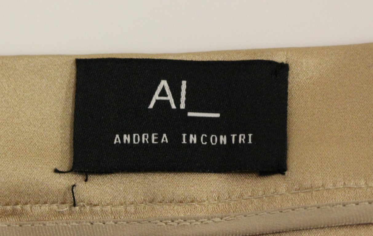 Jupe plissée mini en soie brune unie d'Andrea Incontri