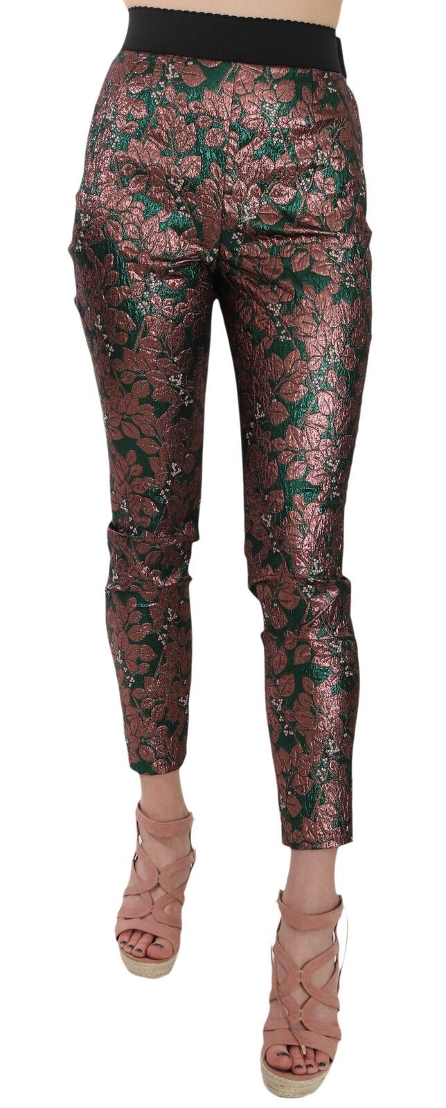 Dolce &amp; Gabbana Pantalon Cropped en Brocart Jacquard Iridescent Multicolore