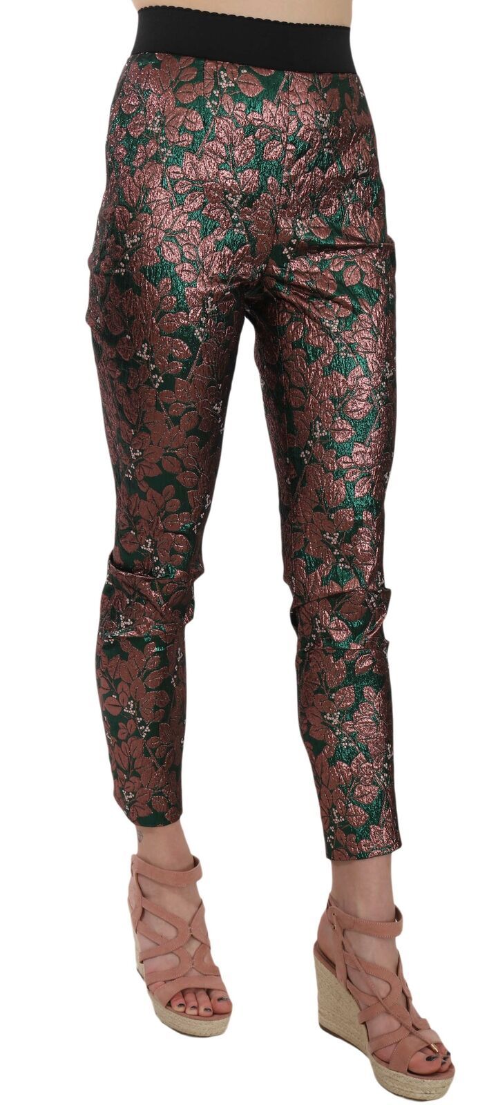 Dolce &amp; Gabbana Pantalon Cropped en Brocart Jacquard Iridescent Multicolore