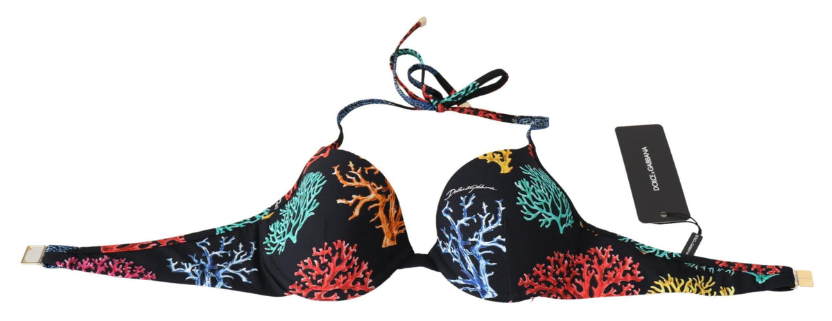 Dolce &amp; Gabbana Haut de bikini noir à imprimé corail pour femme