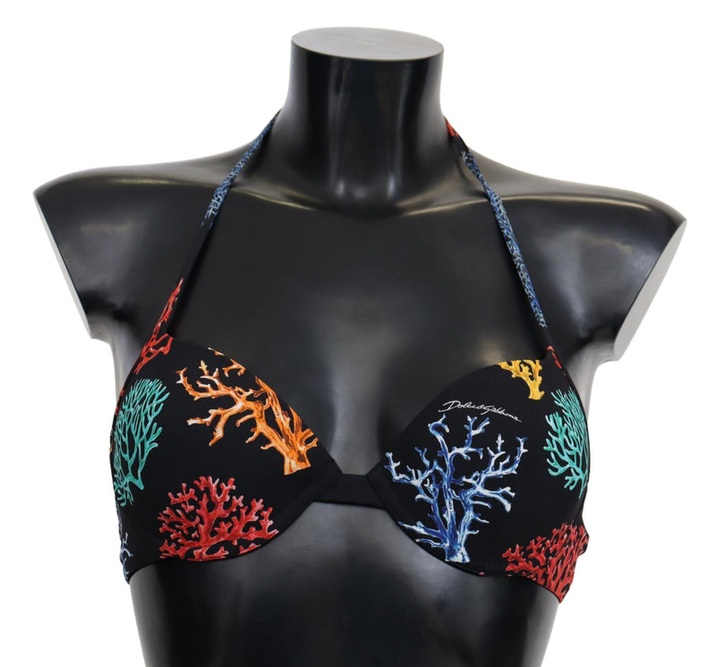 Dolce &amp; Gabbana Haut de bikini noir à imprimé corail pour femme