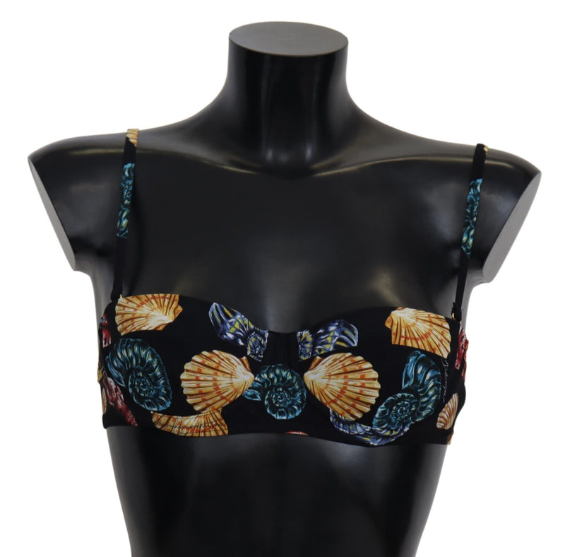 Dolce &amp; Gabbana Haut de bikini noir à imprimé coquillages pour femme