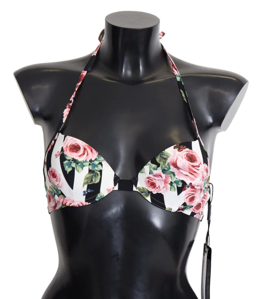 Dolce &amp; Gabbana Multicolor gestreepte bikini tops met rozenprint