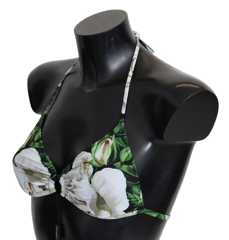 Haut de bikini Dolce &amp; Gabbana à imprimé floral multicolore et col montant.