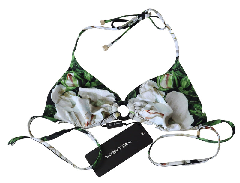 Haut de bikini Dolce &amp; Gabbana à imprimé floral multicolore et col montant.