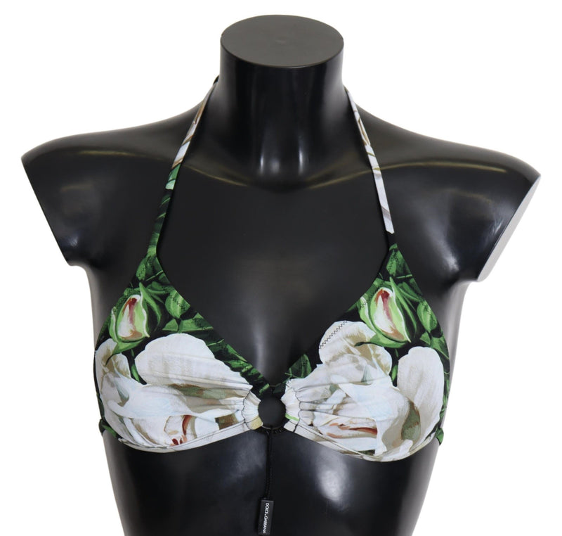 Haut de bikini Dolce &amp; Gabbana à imprimé floral multicolore et col montant.