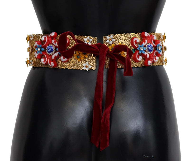 Ceinture Carretto large à fleurs et cristaux Dolce &amp; Gabbana
