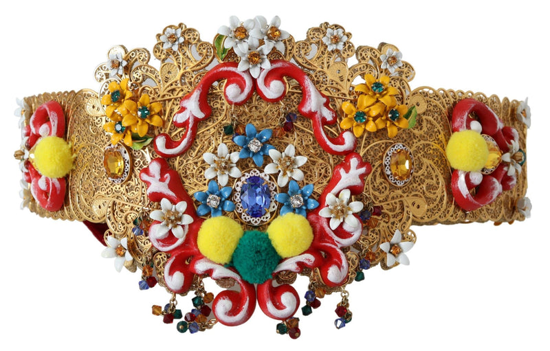 Ceinture Carretto large à fleurs et cristaux Dolce &amp; Gabbana