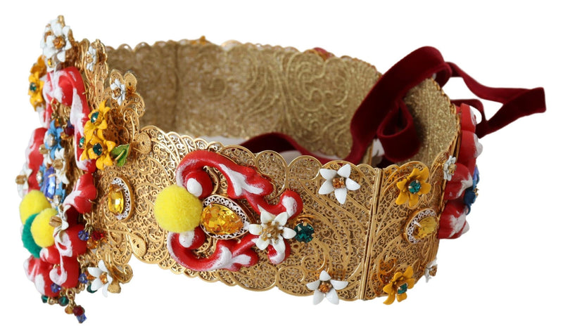 Ceinture Carretto large à fleurs et cristaux Dolce &amp; Gabbana