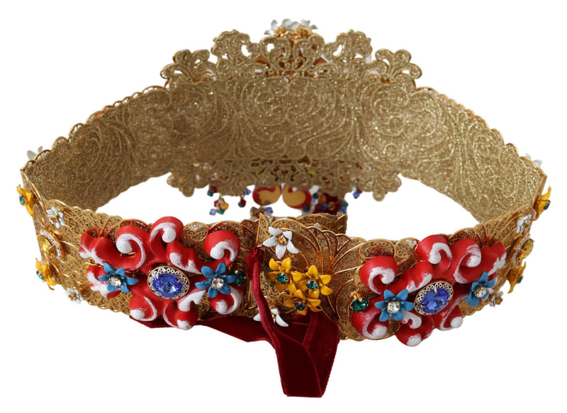Ceinture Carretto large à fleurs et cristaux Dolce &amp; Gabbana