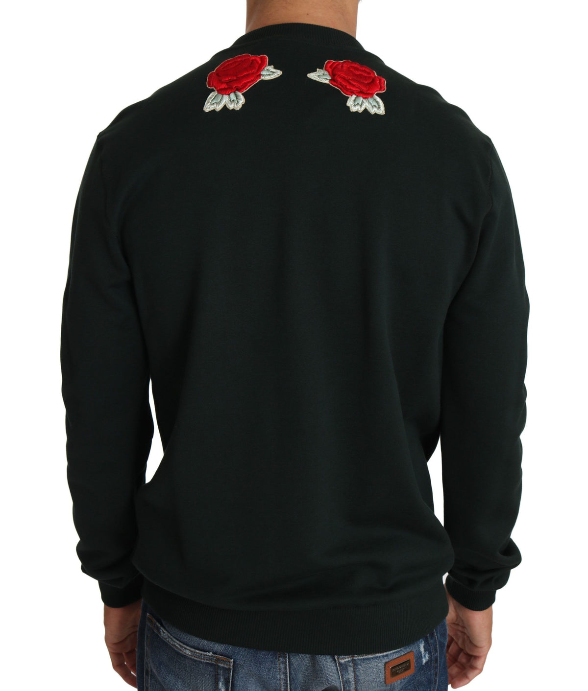 Pull en jersey à motifs roses et cristaux verts en forme de cœur de Dolce &amp; Gabbana