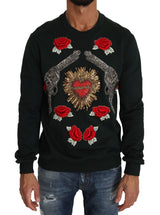 Pull en jersey à motifs roses et cristaux verts en forme de cœur de Dolce &amp; Gabbana