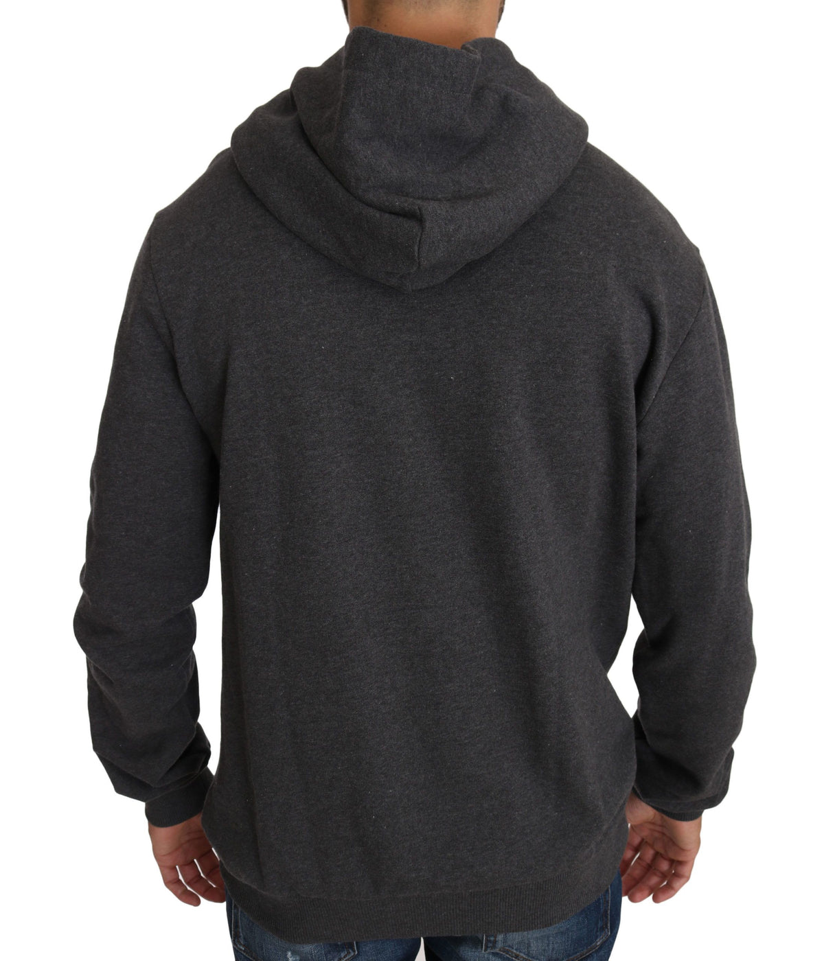 Pull gris à capuche Dolce &amp; Gabbana avec cœur rouge en cristal et motif pistolet.