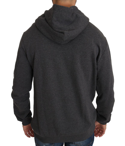 Pull gris à capuche Dolce & Gabbana avec cœur rouge en cristal et motif pistolet.