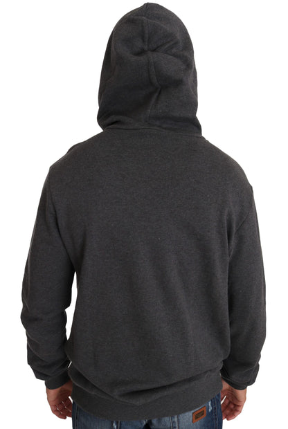 Pull gris à capuche Dolce & Gabbana avec cœur rouge en cristal et motif pistolet.