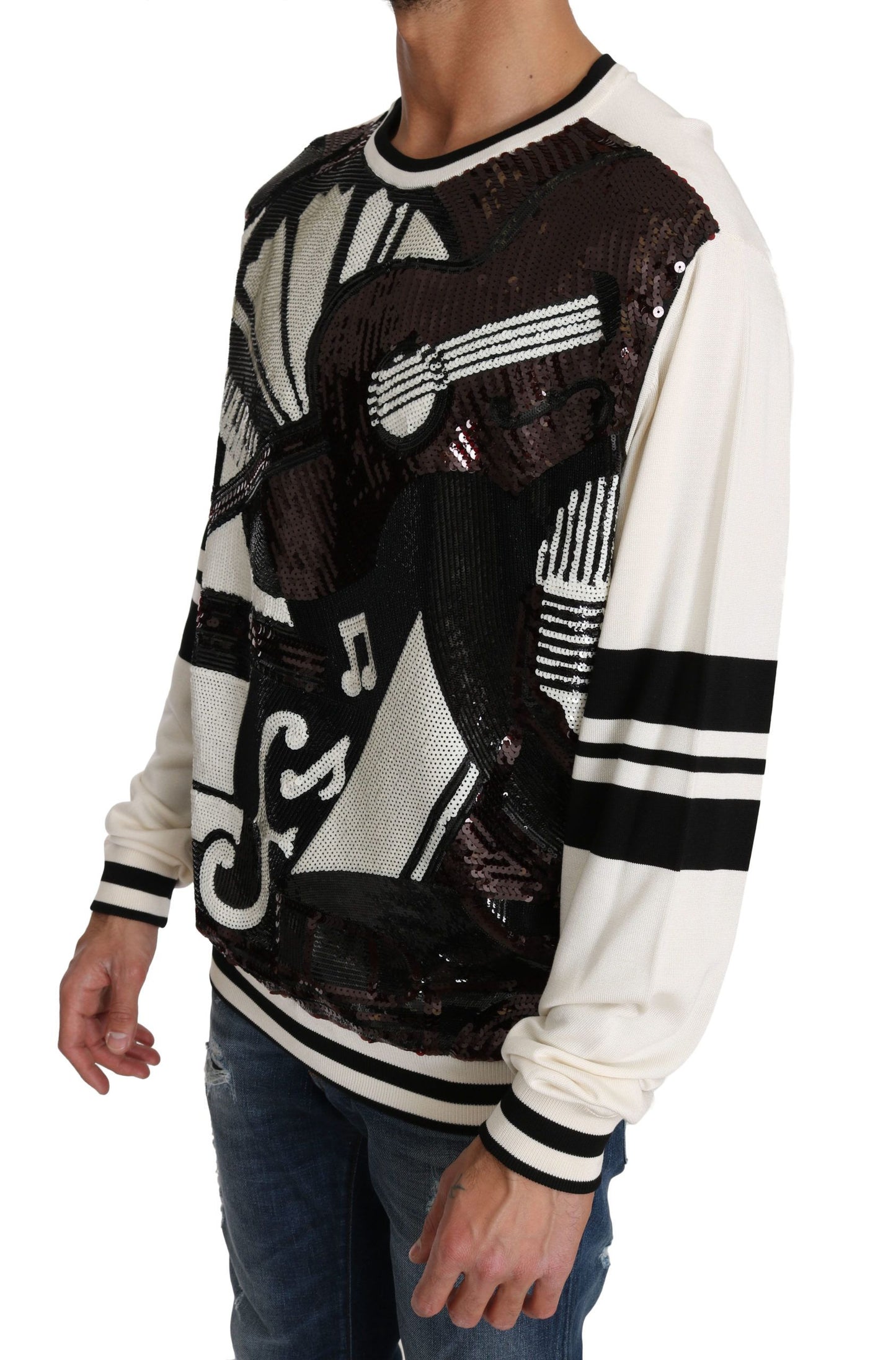 Pull en jersey à paillettes en forme de guitare blanc de Dolce & Gabbana