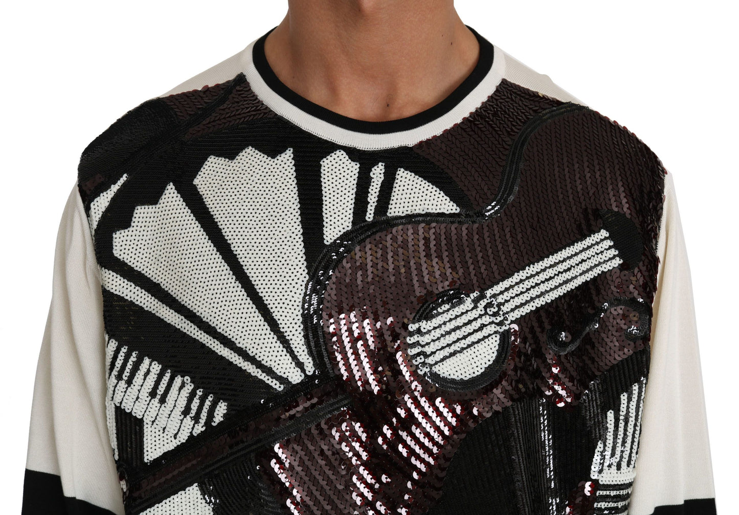Pull en jersey à paillettes en forme de guitare blanc de Dolce & Gabbana