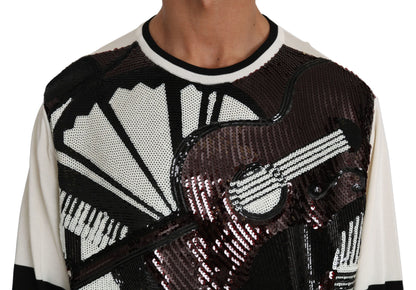 Pull en jersey à paillettes en forme de guitare blanc de Dolce & Gabbana
