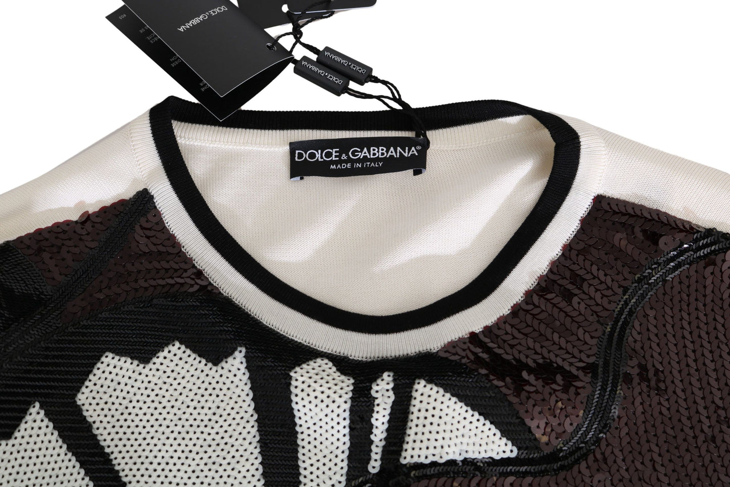 Pull en jersey à paillettes en forme de guitare blanc de Dolce & Gabbana