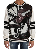 Pull en jersey à paillettes en forme de guitare blanc de Dolce &amp; Gabbana