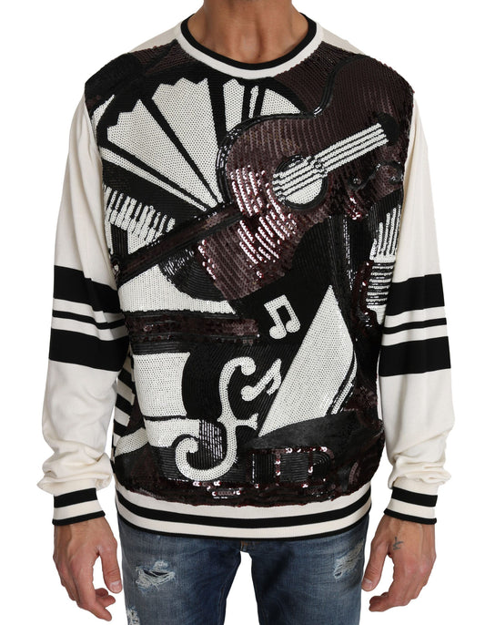Pull en jersey à paillettes en forme de guitare blanc de Dolce & Gabbana