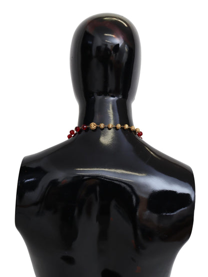 Collier chaîne opéra Dolce & Gabbana en laiton doré avec pendentif en cristaux rouges
