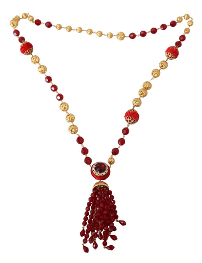 Collier chaîne opéra Dolce & Gabbana en laiton doré avec pendentif en cristaux rouges