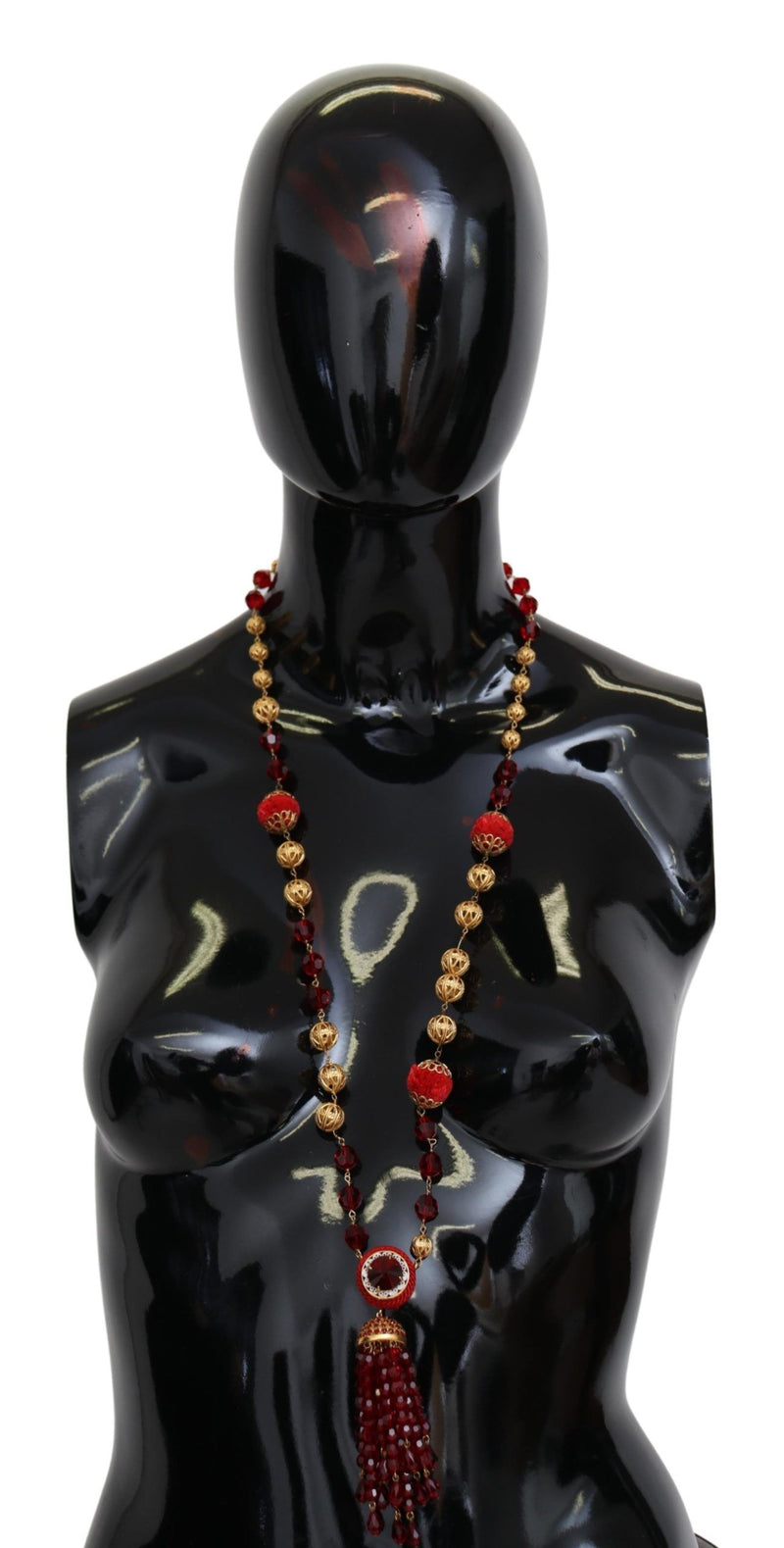 Collier chaîne opéra Dolce &amp; Gabbana en laiton doré avec pendentif en cristaux rouges