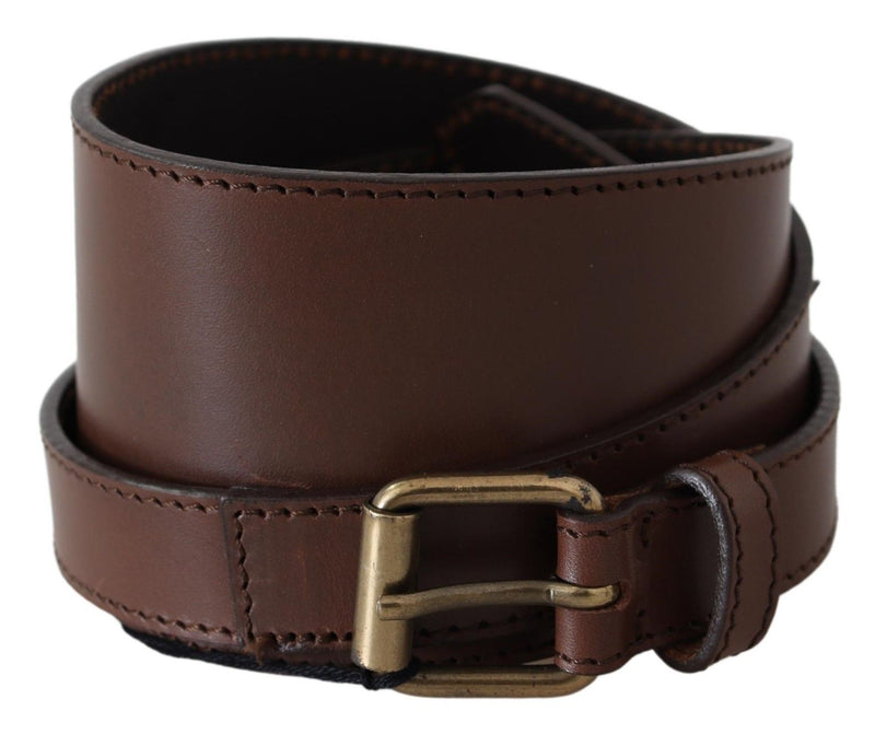 PLEIN SUD Marron Large Cuir Rustique Boucle Métal Doré Foncé