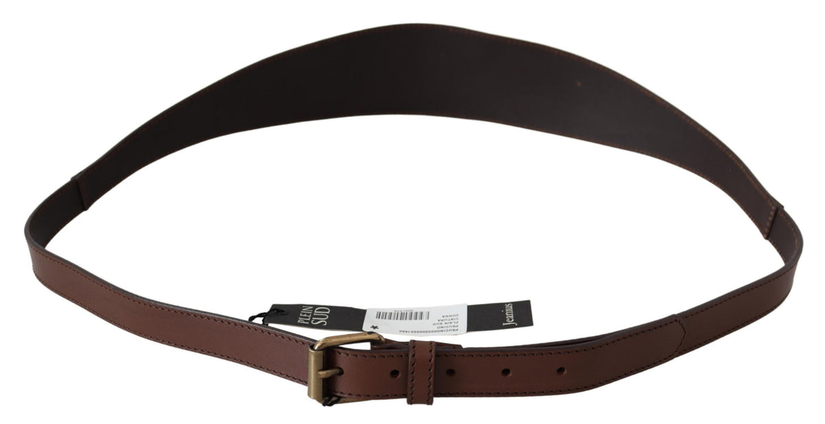PLEIN SUD Marron Large Cuir Rustique Boucle Métal Doré Foncé