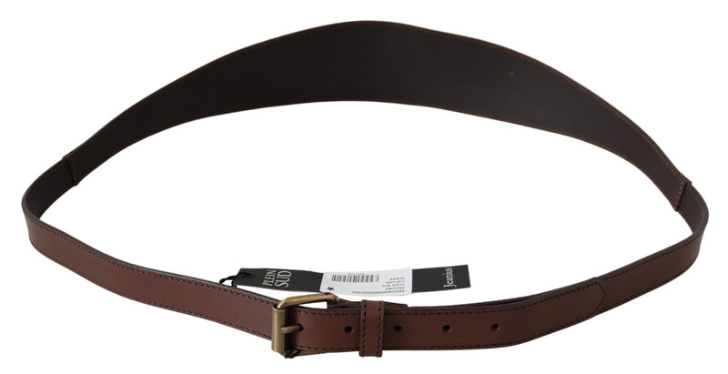 PLEIN SUD Marron Large Cuir Rustique Boucle Métal Doré Foncé