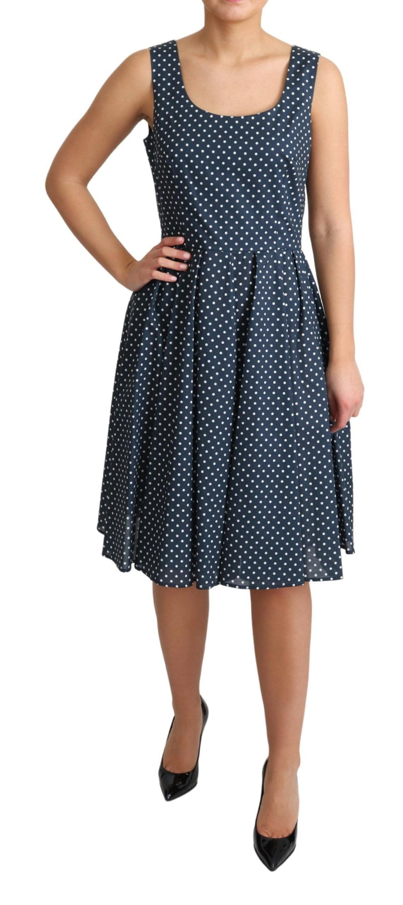 Robe trapèze en coton bleu à pois de Dolce &amp; Gabbana
