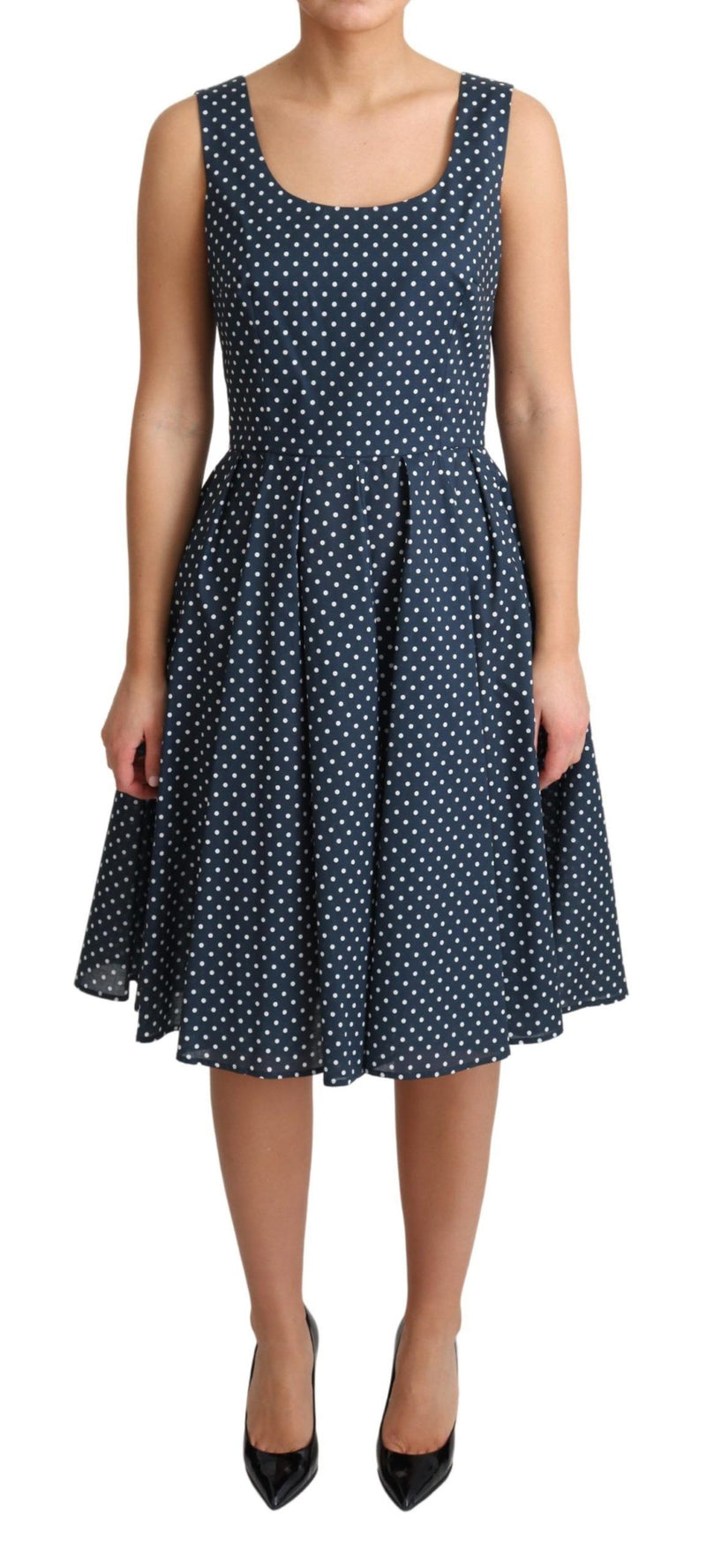 Robe trapèze en coton bleu à pois de Dolce &amp; Gabbana