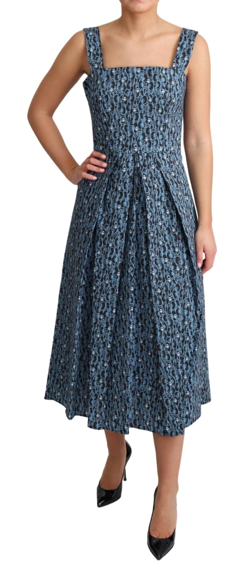 Robe trapèze en coton extensible bleu avec motif cœur de Dolce &amp; Gabbana