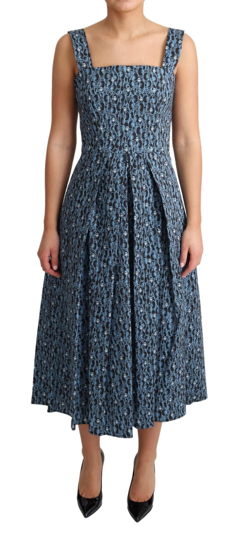 Robe trapèze en coton extensible bleu avec motif cœur de Dolce &amp; Gabbana