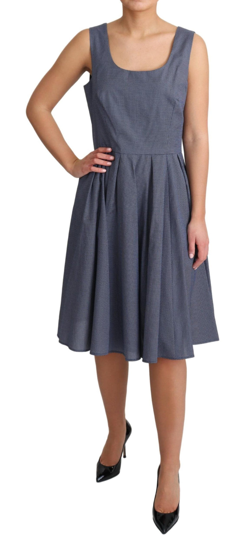Robe trapèze en coton extensible à pois bleus de Dolce &amp; Gabbana