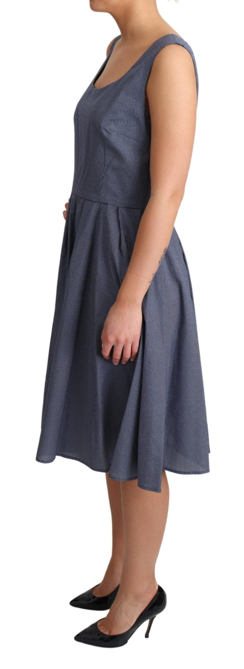 Robe trapèze en coton extensible à pois bleus de Dolce &amp; Gabbana