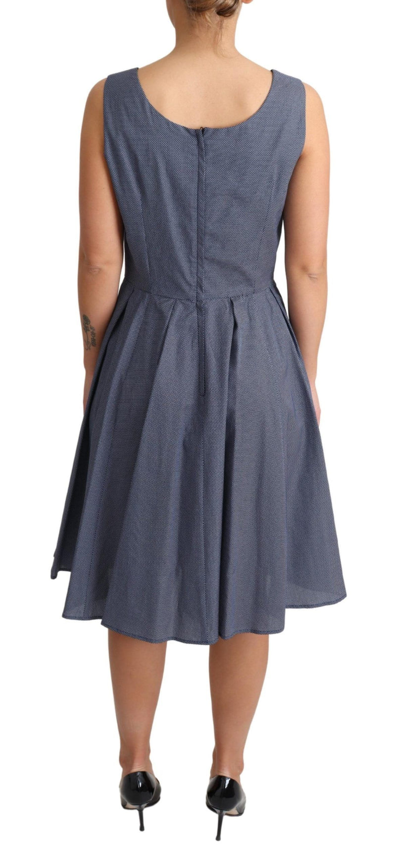 Robe trapèze en coton extensible à pois bleus de Dolce &amp; Gabbana