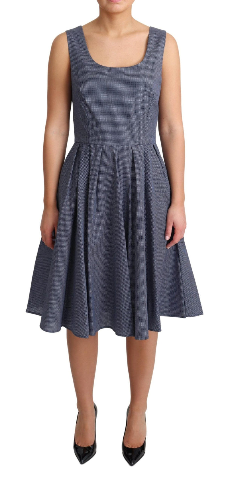Robe trapèze en coton extensible à pois bleus de Dolce &amp; Gabbana