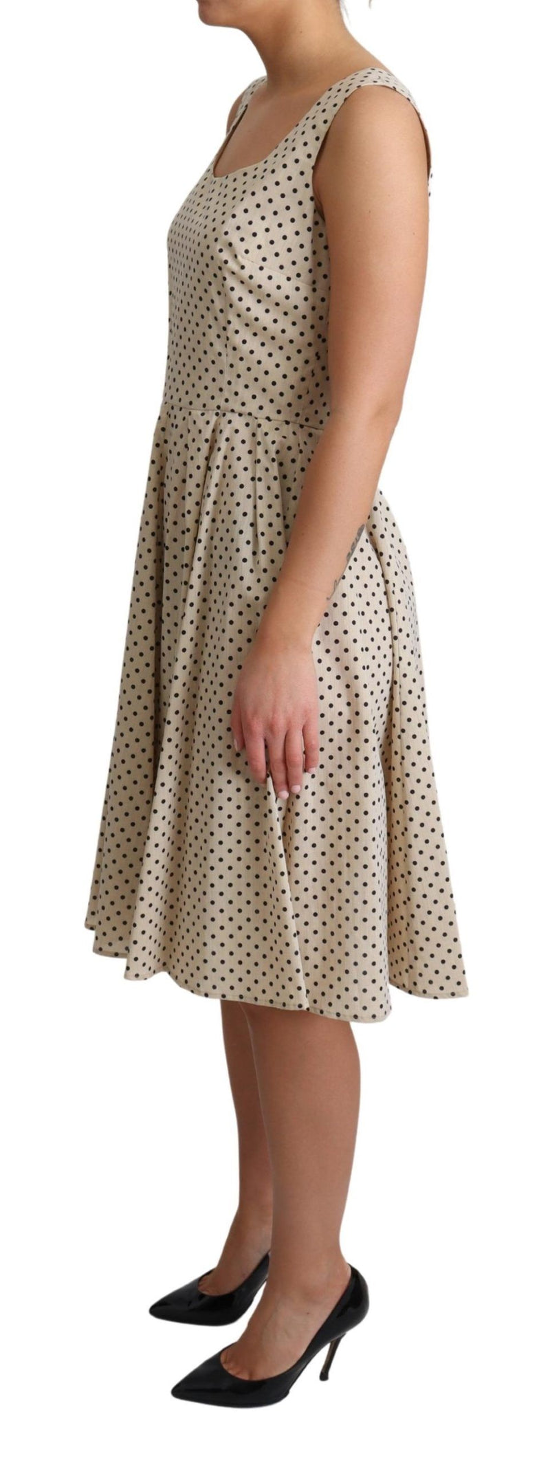Robe trapèze en coton beige à pois de Dolce &amp; Gabbana
