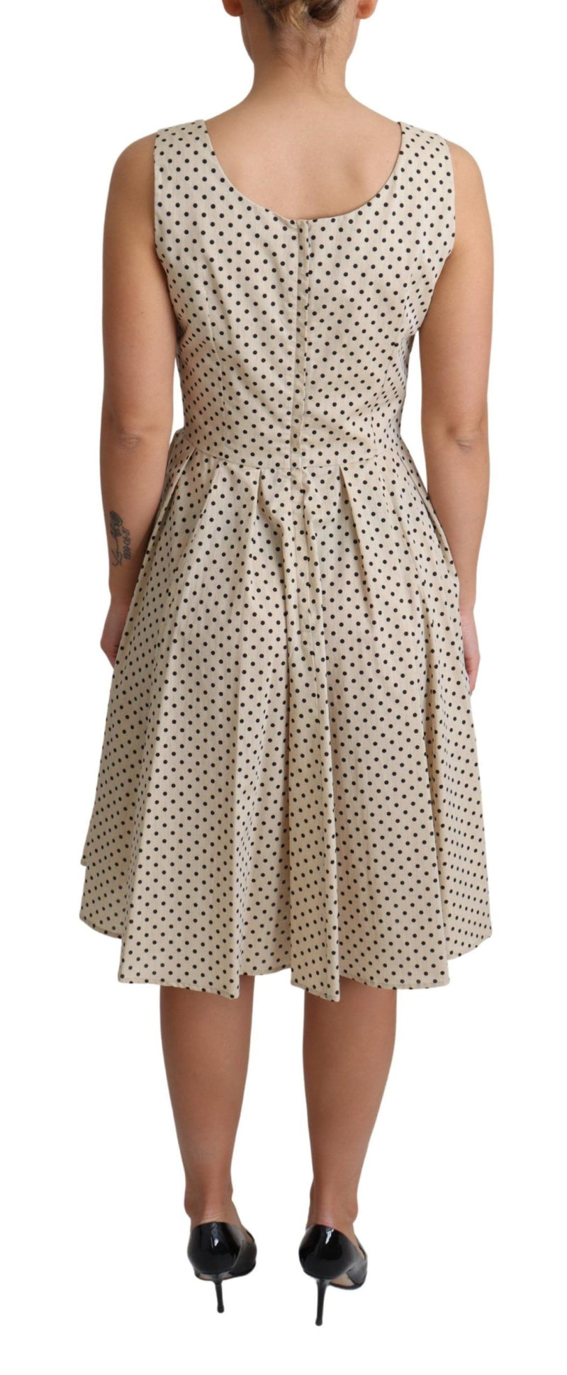 Robe trapèze en coton beige à pois de Dolce &amp; Gabbana