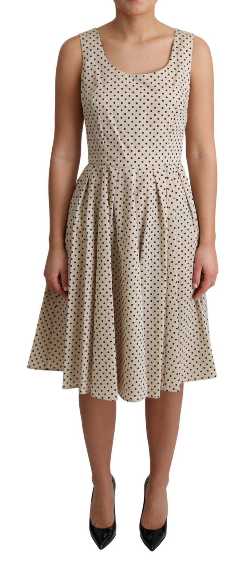 Robe trapèze en coton beige à pois de Dolce &amp; Gabbana