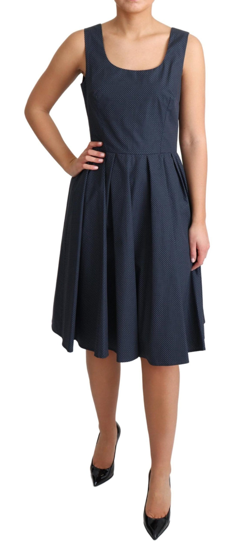 Robe trapèze en coton à pois bleus de Dolce &amp; Gabbana