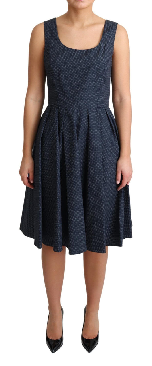 Dolce &amp; Gabbana blauwe katoenen A-lijn jurk met polkadotmotief