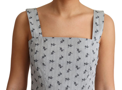 Dolce &amp; Gabbana blauw-witte bloemenpatroon katoenen A-lijn jurk