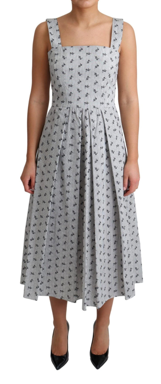 Dolce &amp; Gabbana blauw-witte bloemenpatroon katoenen A-lijn jurk